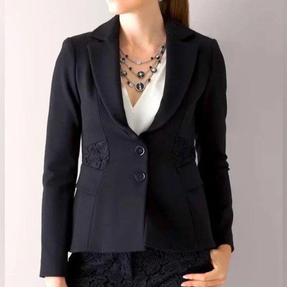 White House Black Market Signature Blazer Womens 14 Black Lace Side Corpcore